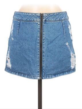 Top Shop Women's Distressed Full Zip Denim Mini Skirt